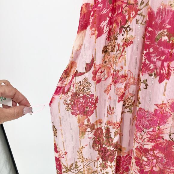 Taylor Womens A Line Dress 14 Pink Floral Button Front Mock Neck Chiffon NWT - Picture 9 of 13